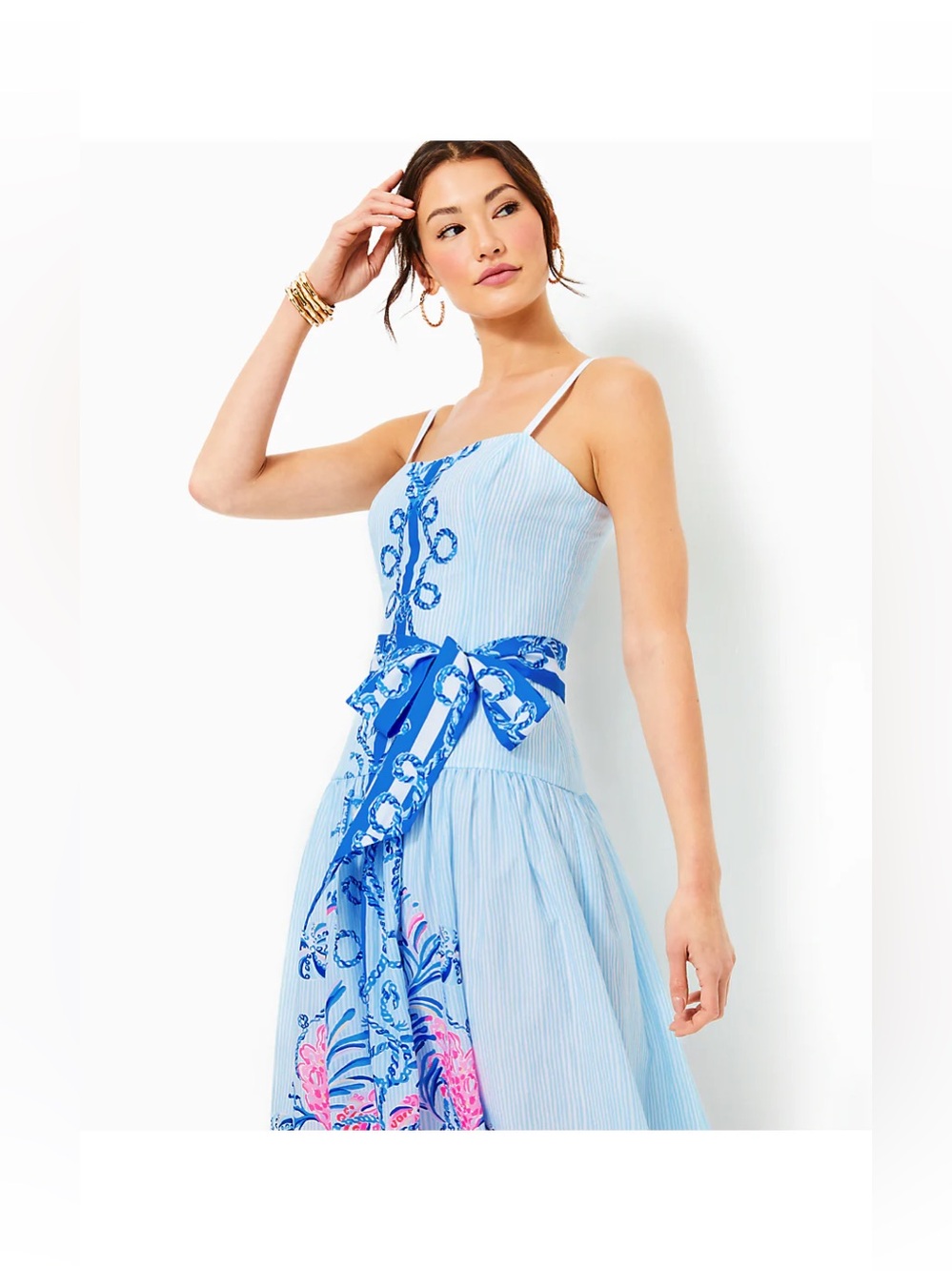 Lilly Pulitzer Saylar Maxi Dress 16 Naut Today Engineered Seersucker Blue Pink - Picture 3 of 6